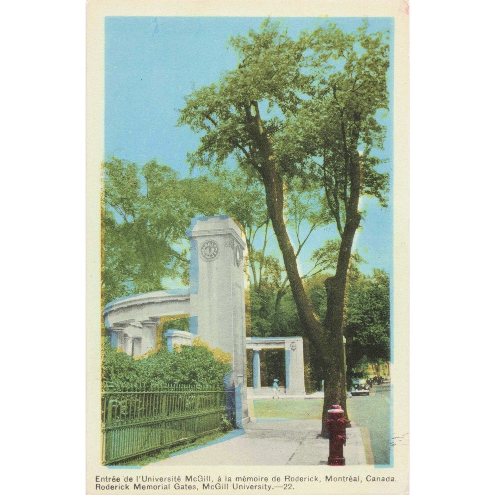 Vintage McGill University Roderick Memorial Gates Montreal Canada Postcard PECO - Picture 1 of 2